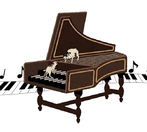 ピアノと猫の画像