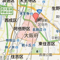 阿倍野区の範囲が赤く示された阿倍野区役所周辺の地図