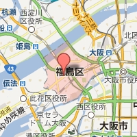 福島区の範囲が赤く示された福島区役所周辺の地図