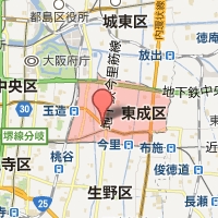 東成区の範囲が赤く示された東成区役所周辺の地図