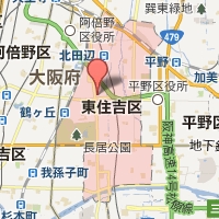 東住吉区の範囲が赤く示された東住吉区役所周辺の地図