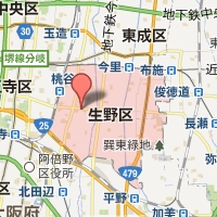 生野区の範囲が赤く示された生野区役所周辺の地図