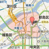 北区の範囲が赤く示された北区役所周辺の地図