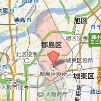 都島区の範囲が赤く示された都島区役所周辺の地図