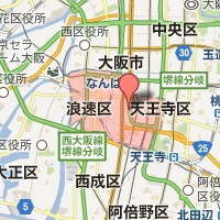 浪速区の範囲が赤く示された浪速区役所周辺の地図