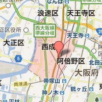 西成区の範囲が赤く示された西成区役所周辺の地図