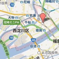西淀川区の範囲が赤く示された西淀川区役所周辺の地図