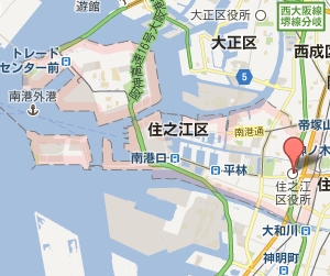 住之江区の範囲が赤く示された住之江区役所周辺の地図