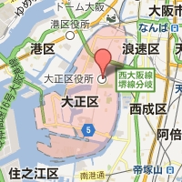 大正区の範囲が赤く示された大正区役所周辺の地図