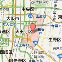天王寺区の範囲が赤く示された天王寺区役所周辺の地図