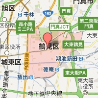 鶴見区の範囲が赤く示された鶴見区役所周辺の地図