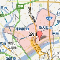 淀川区の範囲が赤く示された淀川区役所周辺の地図